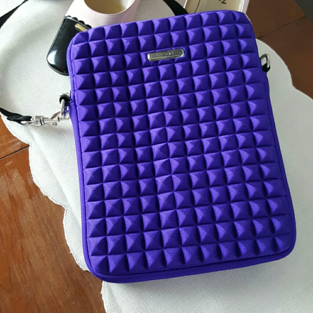 Rebecca Minkoff Purple Studded Crossbody iPad Case Bag Plush Lining